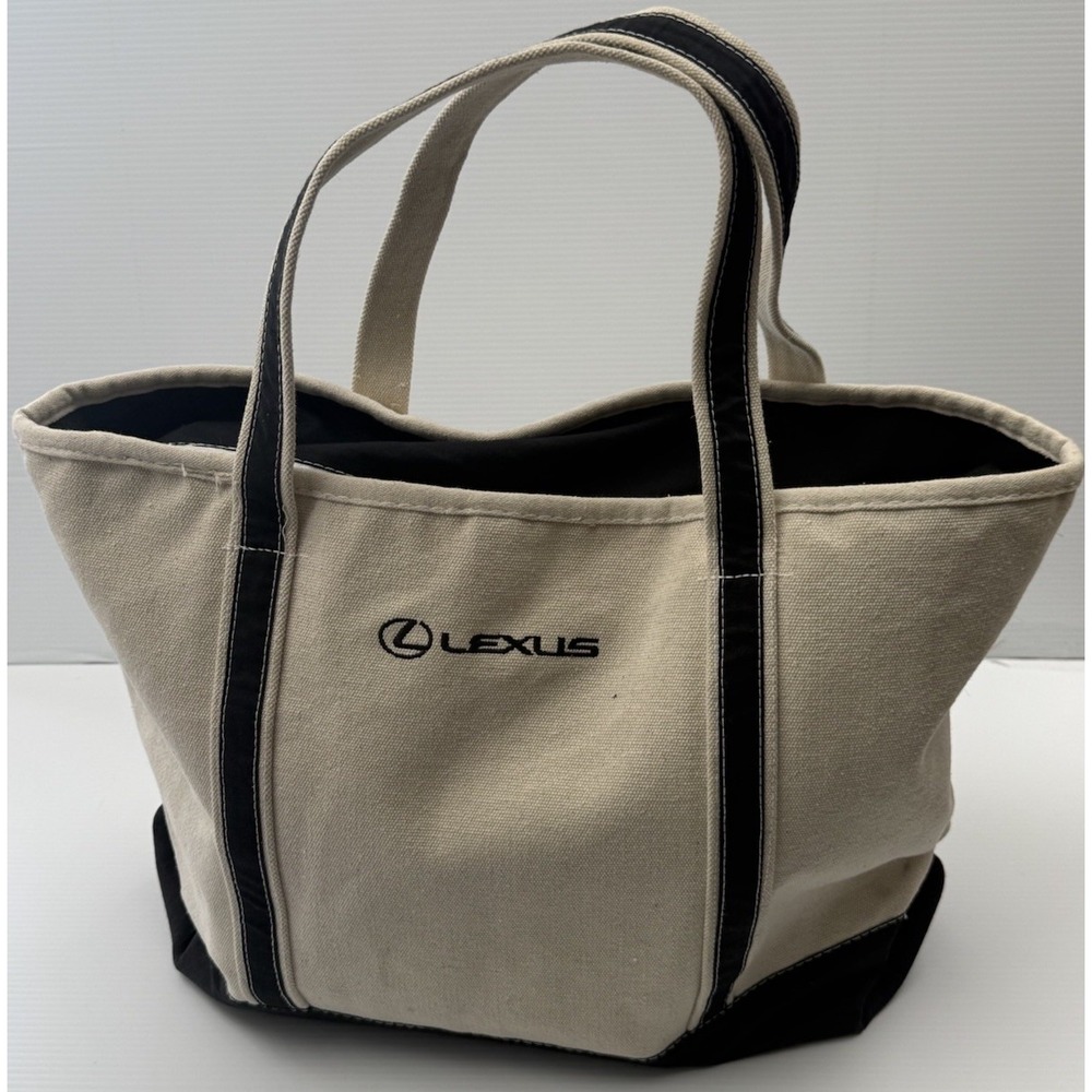 Lexus Embroidered Canvas Zip Top Tote Bag Cream/Black Large 15/14/7 in. NEW